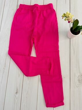 Pink Linen and Cotton Blend Pants
